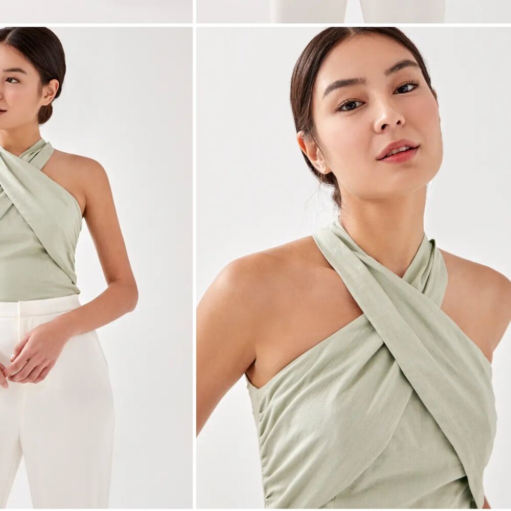 Sleeveless Cross-Front Tank Top in Sage Green